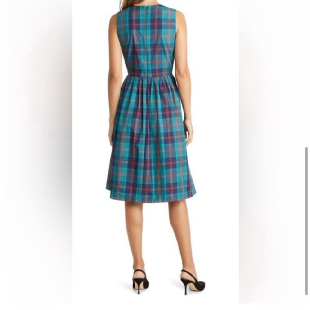 Nordstrom PLAID FIT & FLARE DRESS IN TEAL CYRUS SZ M ✨✨ - Picture 2 of 6